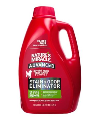 Nature’s Miracle Advanced Stain And Odor Eliminator for Dogs, Fresh Scent, Severe Mess Enzymatic Formula For Tough Pet Messes, 1 Gallon