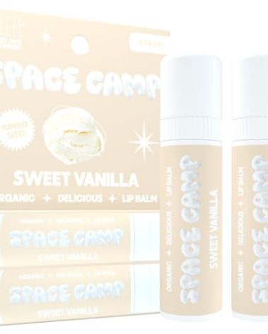Space Camp Wellness Jumbo Lip Balm - Sweet Vanilla Organic Flavored Balm (2 Pack)