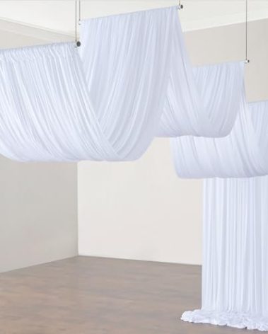 10ft×40ft White Ceiling Drapes for Weddings Parties,2 Panels 5×40ft Long Ceiling Curtain for Tent Canopy,Wrinkle Free Silk Easy to Draping&Hang White Drapes for Event Church Stage Photo Bedroom