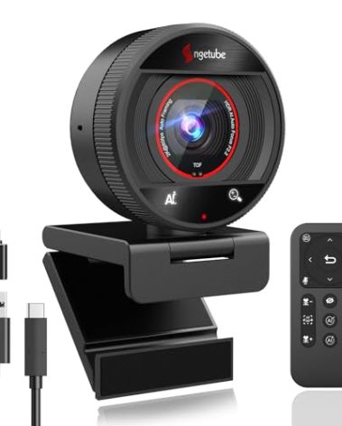Angetube AI Webcam for PC - 1080p/2K@60FPS HD Web Camera with Remote Control, 8X Digital Zoom Webcam, Privacy Cover, TOF Auto Focus, HDR, USB 3.0 Web Cam Work with Zoom, Skype,Teams, Windows,Mac