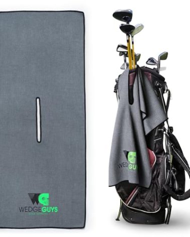 Wedge Guys Large Golf Tour Towel (40" x 17") Microfiber with Hole | Soft & Tough Waffle Caddy Towel for Golf Bag & Clubs, Grey Color Accessories for Men