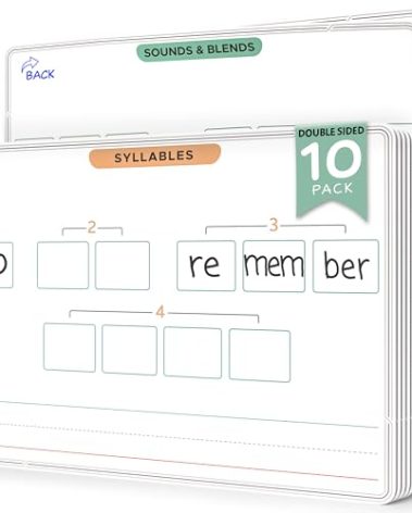SCRIBBLEDO Sounds & Blends Dry Erase Sheets 9”x12” Phonics Manipulatives Elkonin Boxes Reading Manipulatives Blending Boards Phonemic Sound Boxes Syllables Letter Practice Classroom Pack of 10