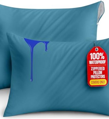 Utopia Bedding Waterproof Pillow Protectors Zippered Queen Size (2 Pack, Denim Blue), Zippered Pillowcases, Bed Bug Proof Pillow Encasement Covers 20 x 28 Inches