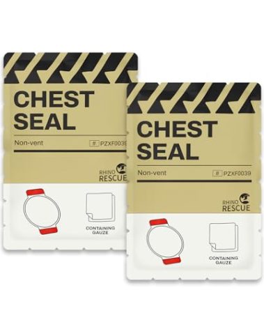 RHINO RESCUE Chest Seal Non-Vented, Sterile Emergency Trauma Dressing, Occlusive Adhesive Pad, IFAK Refill & Medical First Aid Supplies for Wound Care, Gunshot Wound, Sucking Chest (2 Count)