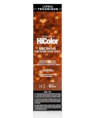 L'OREAL TECHNIQUE HiColor Browns & Blondes Permanent Hair Color - Lifts Dark Hair in One Step Leaving No Brassiness, Rich and Smooth Creme Formula, Intense & Long-Lasting, H3 Soft Brown