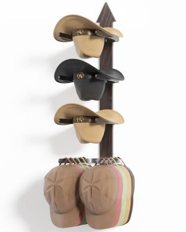 Cowboy Hat Rack for Wall, Cowboy Hat Holder Wall Mount Holds up to 4 Hats, Wooden Western Rustic Metal Hat Hanger with Arrow Sign Board, Hat Organizer for Western Hat, Fedora, Sun Hats (1 pack)