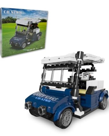 Golf Cart Toy Building Set for Adults Compatiable with Lego Golf - Golf Party Decor, Desk Decor, Gag Golf Gift, Complete with Display Cover (Blue)
