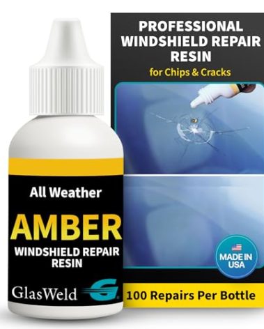 GlasWeld Windshield Repair - Professional Liquid Glass Fix Resin - Ideal for Rock Chips and Crack Damage - Premium Results - All Weather Amber