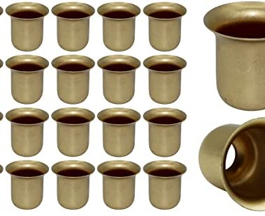Creative Hobbies Brass Metal Candle Holder Cups - Pack of 20 - Fits Standard Tapered Wax Candles or Votive Pegs - Brass Color Finish - Tabletop Candle Holders for Wedding Occasion