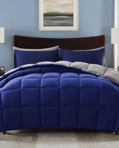 Decroom Lightweight California King Comforter Set with 2 Pillow Sham - 3 Pieces Set - Quilted Down Alternative Comforter/Duvet Insert for All Season - Blue/Grey - Cal King Size