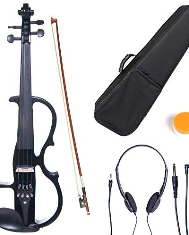 Cecilio Silent Electric Solid Wood Violin Kit with Ebony Fittings, Full Size 4/4 Electric Violin for Beginner and Professional Musicians, Black Metallic