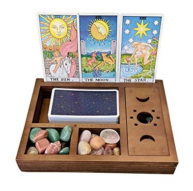 Tarot Card Holder Stand Display, Cute Witchy Desk Decor, Decorative Box for Altar Decor Witchy Boho Room Decor Aesthetic for Bedroom Tarot Card Accessories Crystal Holder Case Witchy Gifts for Women