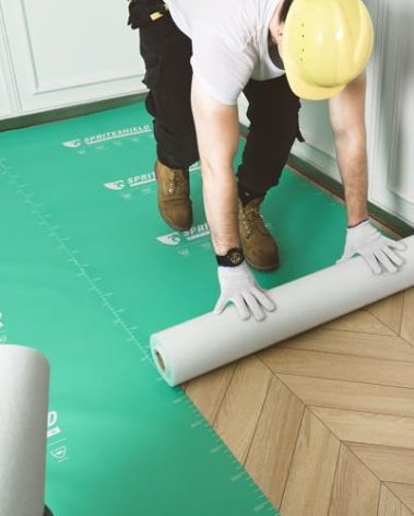 Spriteshield 39" x 100' Heavy-Duty Temporary Floor Protection for Construction & Renovation, Green, Surface Protection Film for Hardwood Floors, Tile&Hard Paint Protection. (HD-330G 39" x 100')