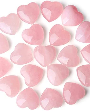 20 PCS Rose Quartz Heart Crystals Natural Crystal Polished Healing Cute Mini Pocket Stones Palm Thumb Love Gemstones Set Bulk Wholesale Reiki Energy Balancing Meditation Pink Heart Gifts for Mother Women