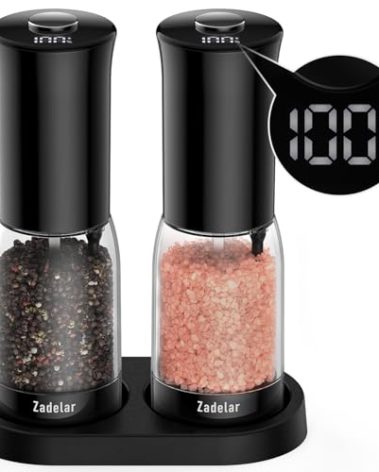 Electric Salt and Pepper Grinder Set with LED Power Display,Larger Capacity Salt and Pepper Shakers Set Rechargeable Electric with Flexible Coarsenes,LED Light,One Hand Operation for Kitchen
