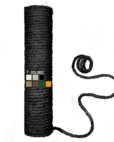 XRzitky Natural Sisal Rope for Cat Scratcher, 1/4 Inch 32FT Sisal Rope for Cat Scratching Post Repair Replacement, Multi Color Cat Scratch Tree Rope Replacement, Solid Black