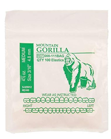 American Orthodontics Elastics Wildlife Gorilla | Medium, 4.5 Oz, 3/16" Size, 100 Packs Per Box, 10,000 Total | Made in The USA | Exacting Dimensions, Precision Cutting, Top Quality Latex Tubing