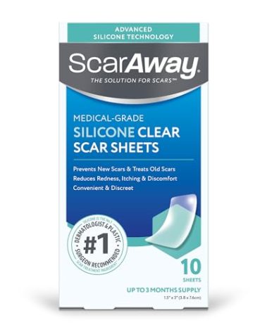 ScarAway Advanced Clear Silicone Scar Sheets, Medical Grade Silicone Strips (1.5" x 3") Scar Treatment and Prevention for Surgical, Burn, Body, Hypertrophic & Keloid Scar Treatment, 10 Clear Sheets