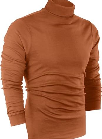 Utopia Wear Turtleneck Men Slim Fit UPF 50+ Lightweight Pullover Sweater Long Sleeves Top, Large, Orange