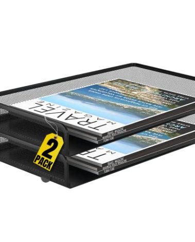 1InTheOffice Side Load Letter Tray Stackable, Black Mesh Tray Legal Size, "2 Pack"