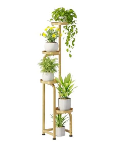 Bamworld Corner Plant Stand Indoor Outdoor, Tall Metal Flower Pot Stands for Multiple Plants, 4 Tier Gold Heavy Duty Plant Shelf for Patio Garden Balcony Living Room Bedroom(Patent Design)