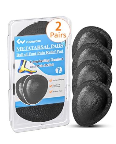 Cushwork Metatarsal Pads for Women Men, 2 Pairs Ball of Foot Cushions All Day Pain Relief for Metatarsalgia, Morton's Neuroma, 1/3 Inch Thick Foot Pads-S