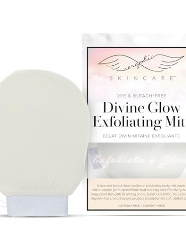 Seraphic Skincare (Original) Divine Glow Exfoliating Mitt (1pcs) – 100% Vegan Viscose Traditional Body Scrub Glove Kessa Korean Washcloth – Body Exfoliator for Self-Tan Removal & Keratosis Pilaris