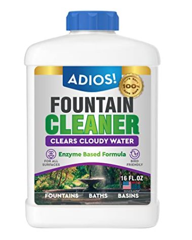 Adios! Fountain Cleaner and Clarifier for Outdoor and Indoor Fountains – Safe for Plastic, Metal, Glass and Stone (16oz)