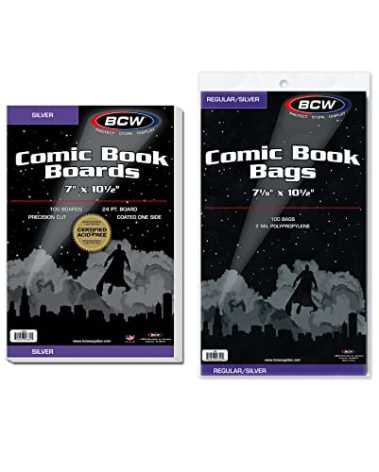 BCW Comic Book Bags and Boards | Silver Age Comic Book Bags & Backing Boards (100 ct) | Clear Comic Bags for Storage & Protection