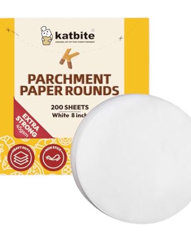 Katbite Heavy Duty Parchment Rounds 8 Inch 200 Pcs, Parchment Paper Rounds Available, Uses for Cake Baking, Air Fryer Liners