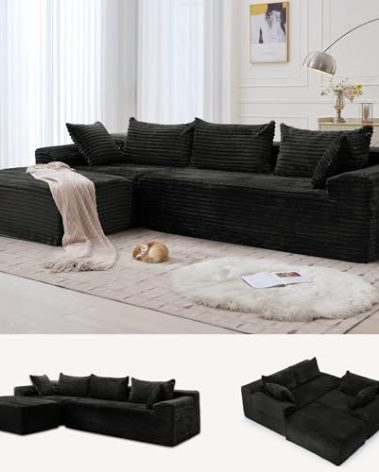 Korser 108" Sectional Couches for Living Room, Modular Sectional Sofa with L-Shape Chaise, Cloud Couch, Comfy Corduroy Fluffy Couch with Deep Seat and Side Pockets, No Assembly Required