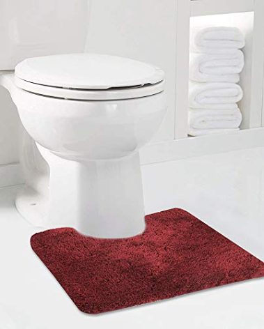 Walensee Contour Rug (20x24, Red) Non Slip Bath Mat, Soft Microfiber Shaggy Mat, Machine Washable, U Shape Toilet Rug