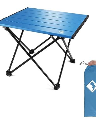 VILLEY Portable Camping Side Table, Ultralight Aluminum Folding Beach Table with Carry Bag for Outdoor Cooking, Picnic, Camp, Boat, Travel - Blue