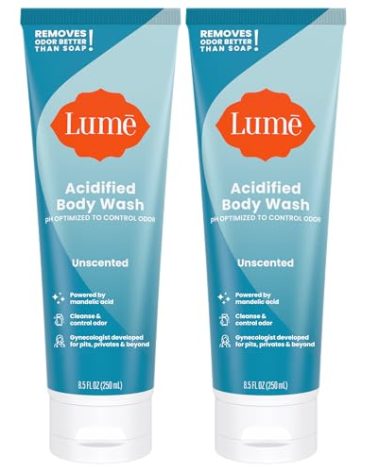 Lume Acidified Body Wash - 24 Hour Odor Control - Removes Odor Better than Soap - Moisturizing Formula - Formulated Without SLS or Parabens - OB/GYN Developed - 8.5 ounce (Pack of 2) (Unscented)