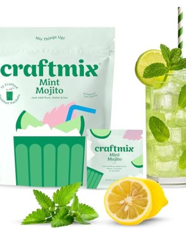 Craftmix Mint Mojito Cocktail & Mocktail Drink Mixer, Skinny Mixes - Water Flavoring Packets - Made With Real Fruit - Vegan Low-Carb, Low-Sugar, Non-GMO, Dairy Free, Gluten Free, 24 Pack