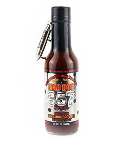 Mad Dog 357 Silver Collector's Edition Hot Sauce with Bullet Key Chain, Made with 6 Million Scoville Pepper Extract, 750,000 Scoville, 5 oz.