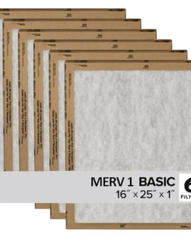 Filtrete 16x25x1 Air Filter, 3M MERV 1 HVAC Flat Furnace Filter Replacement, 6-Pack (Actual Size 15.98x25x0.98 in)