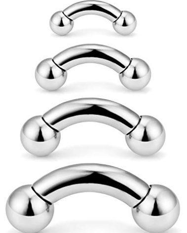 SCERRING 4PCS 2G 4G 6G 8G PA Ring Bent Curved Barbell Internally Threaded Monster Screwball Rings 316L Surgical Steel Body Piercing Jewelry Bar Length 16mm Silver