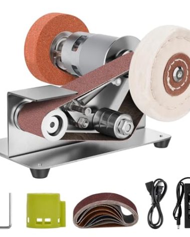 Mini Belt Sander, 7 Adjustable Speed Electric Knife Sharpener, 15 Degree Belt Grinder, Power Belt Sander for Metal Working and Woodworking