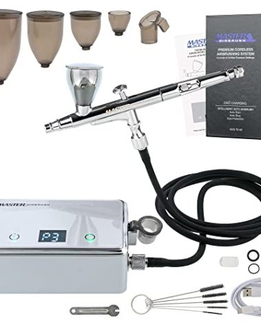 Master Airbrush Powerful Cordless Airbrushing System Kit - 20 to 36 PSI, Portable Rechargeable Air Compressor Professional Artist Set, How to Guide - Acrylic Paint, Makeup, Cake, Hobbies Crafts, Model