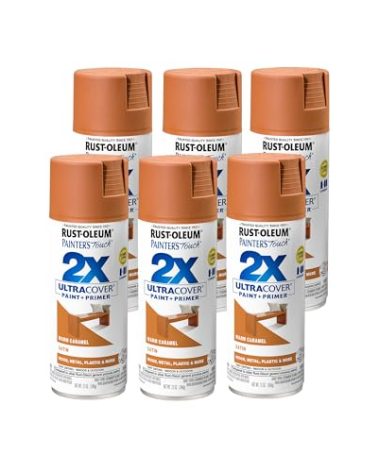 Rust-Oleum 334083-6PK Painter's Touch 2X Ultra Cover Spray Paint, 12 oz, Satin Warm Caramel, 6 Pack