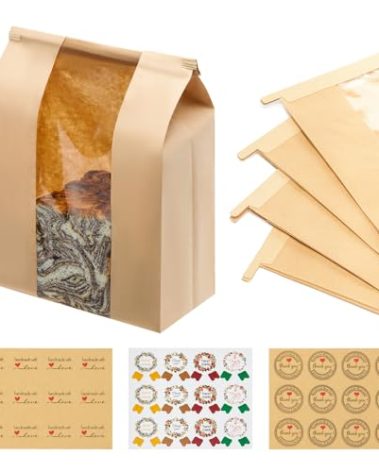 120 Pack Large Kraft Paper Bread Loaf Bag with Tin Tie Tab Lock ，for Homemade Bread Loaf Bags 14" x 8.3" x 3.5"，Sourdough Bread Bags with Clear Front Window for Baked Food Packaging Storage. (120)