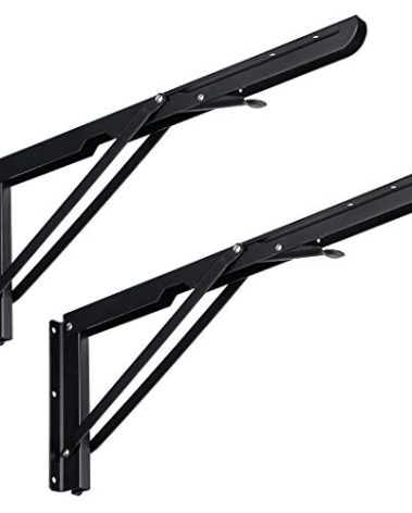 Sumnacon Sturdy Folding Shelf Brackets - Heavy Duty Metal Triangle Table Bench 2 Pcs Folding Shelf Bracket White for Wall Mounted (16 Inch Black)