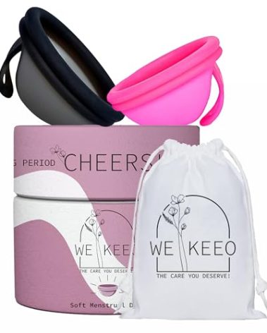 WE KEEO Reusable Menstrual Discs - 100% Medical-Grade Silicone Period Disc -Leak-Free 12-Hour Comfort - Tampon Disc Pad & Cup Alternative (Dark Pink & Black)