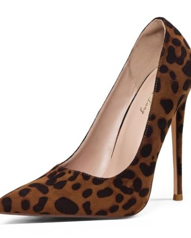 Elisabet Tang Women Pumps, Pointed Toe High Heel 4.7 inch/12cm Party Stiletto Heels Shoes Leopard Suede 9
