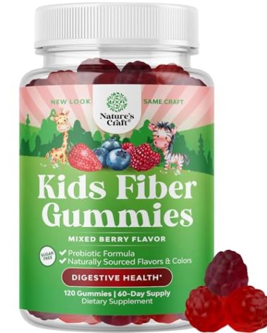 High Prebiotic Fiber Gummies for Kids - Dietary Fiber Supplements for Digestion & Constipation - Chicory Root Kids Immune Gummies - Non-GMO & Vegan Digestive Nutritional Supplements - 120 Count