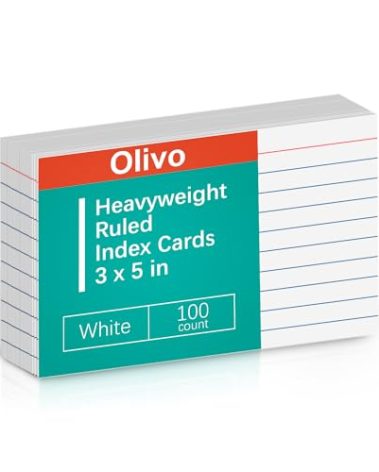 Index Cards 3x5 Lined Ruled Flash Note Cards 3" x 5", White, 100 Count, 200 GSM Heavy Weight