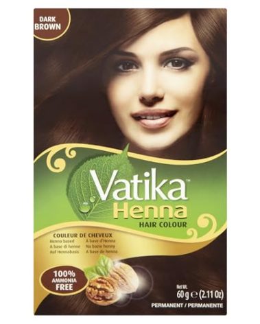 Dabur Henna Hair Color - Dark Brown, Henna Hair Dye and Conditioner, Ammonia Free, 100% Grey Coverage, 6 Sachets X 10g