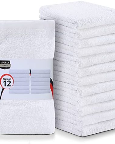 Utopia Towels Kitchen Bar Mops, Pack of 12, 16 by 19 Inches, 100% Cotton Super Absorbent White Towels, Multi-Purpose Cleaning Towels for Home and Kitchen Bars