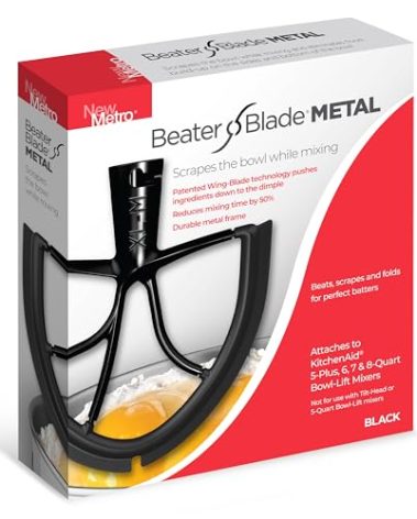 New Metro Design XL-MAX Metal Beater Blade, works with KitchenAid 5+, 6, 7, 8-Quart Stand Mixers, Black